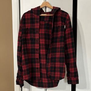 Hollister Red and Black Plaid Hooded flannel